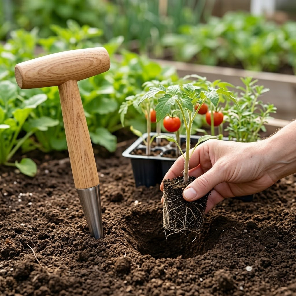 Gardening Tools For Digging - Plantador manual com cabo de madeira